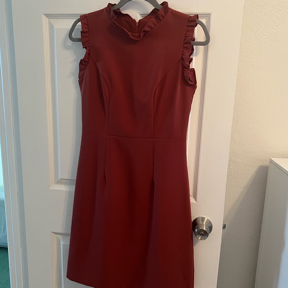 E SPIRIT Sheath Dress - Ruffle Trim - Rose Dark Pink